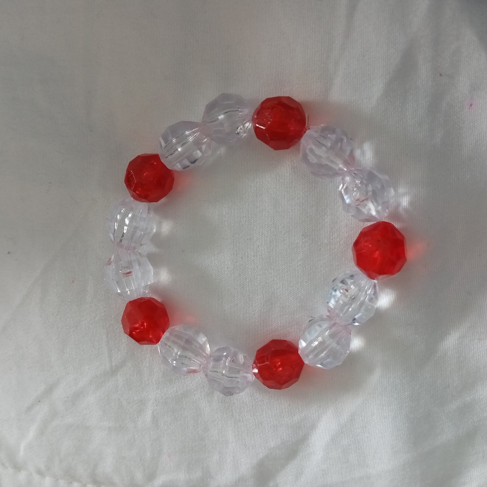 Christmas holiday red and silver crystal candy cane bracelet hand crafted